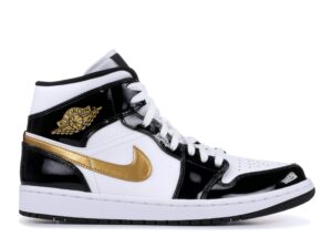 AJ Jordan 1 Mid Patent 'Black Gold' Unfading Sneaker