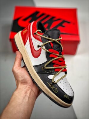 Custom AJ Jordan 1 Low White Black Red