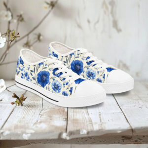 Cornflower Sneakers: Blue Floral Print Fashion Tennis Low Top Basic Casual Shoes