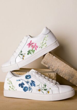 Canvas Sneakers Womens Floral Bata Floral Sneakers Women Floral Print Low-Top Lace-Up Sneakers